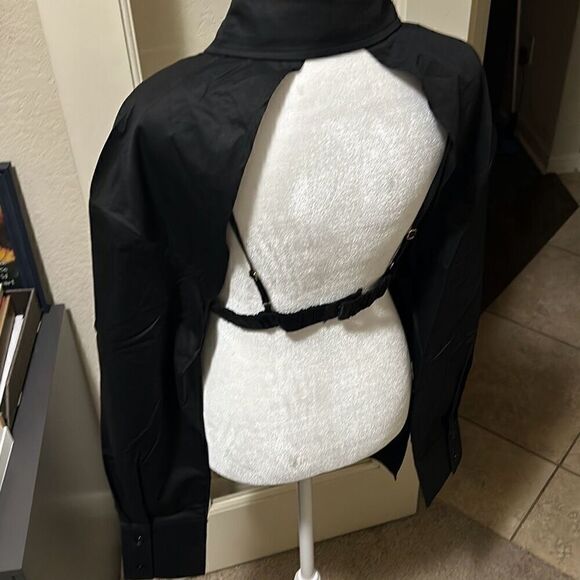 Ser.O.Ya M Lydia Open Back Button Up Boyfriend Shirt Solid Black Contemporary - Picture 4 of 8